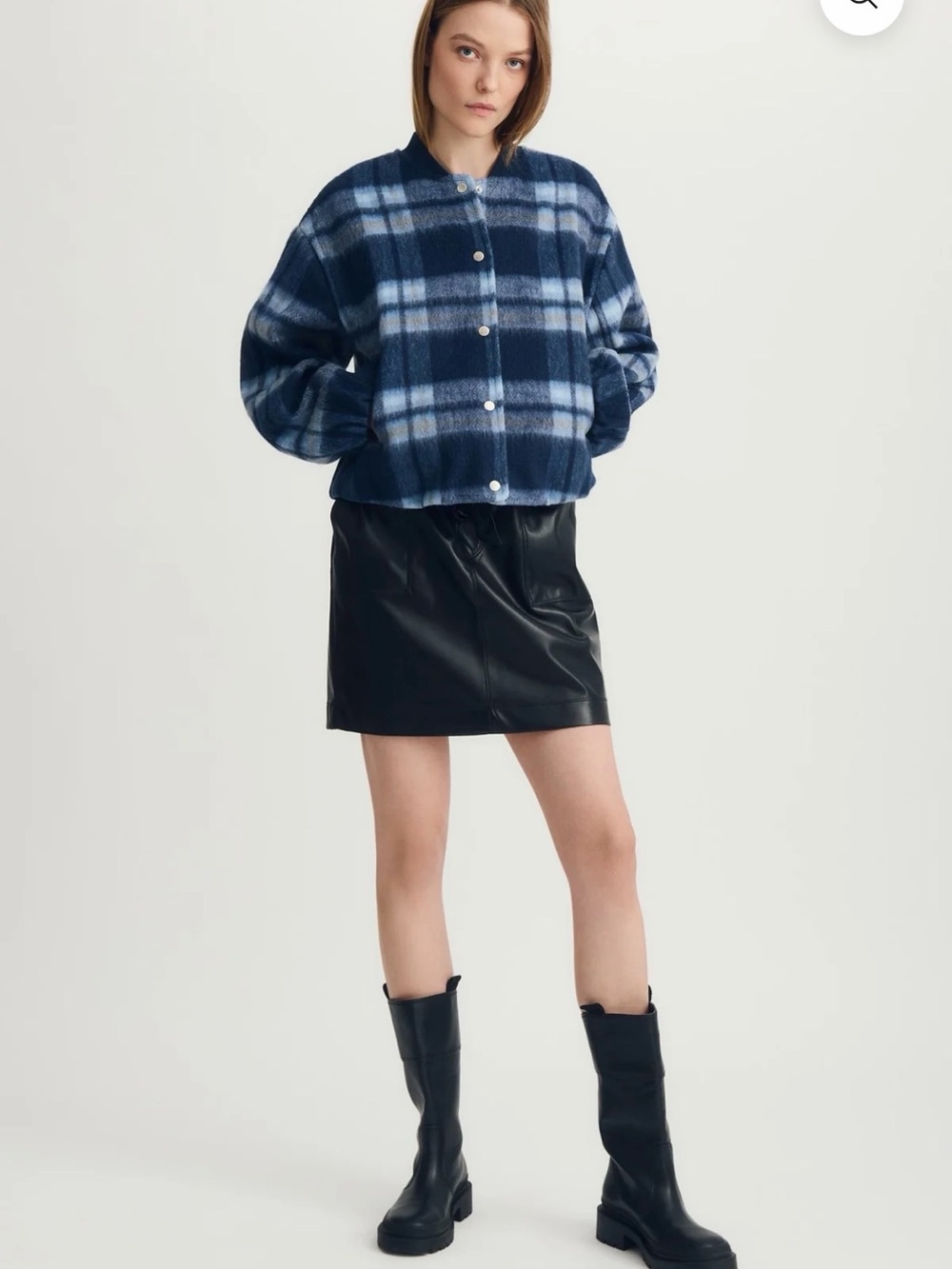 Blue Plaid Bomber Jacket